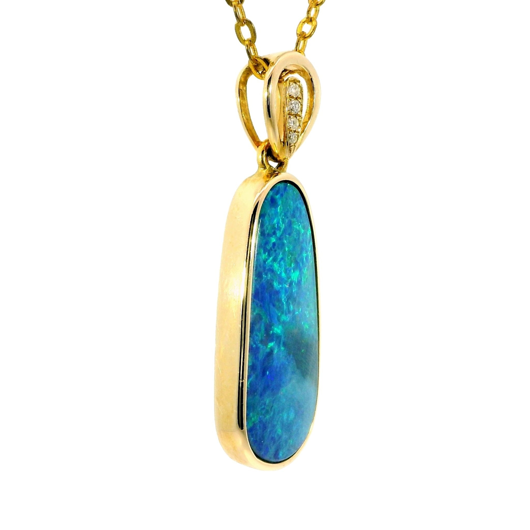 Doublet Opal Pendant in 14K Yellow Gold - Green-Blue - Australian Opal Cutters and Pearl Divers