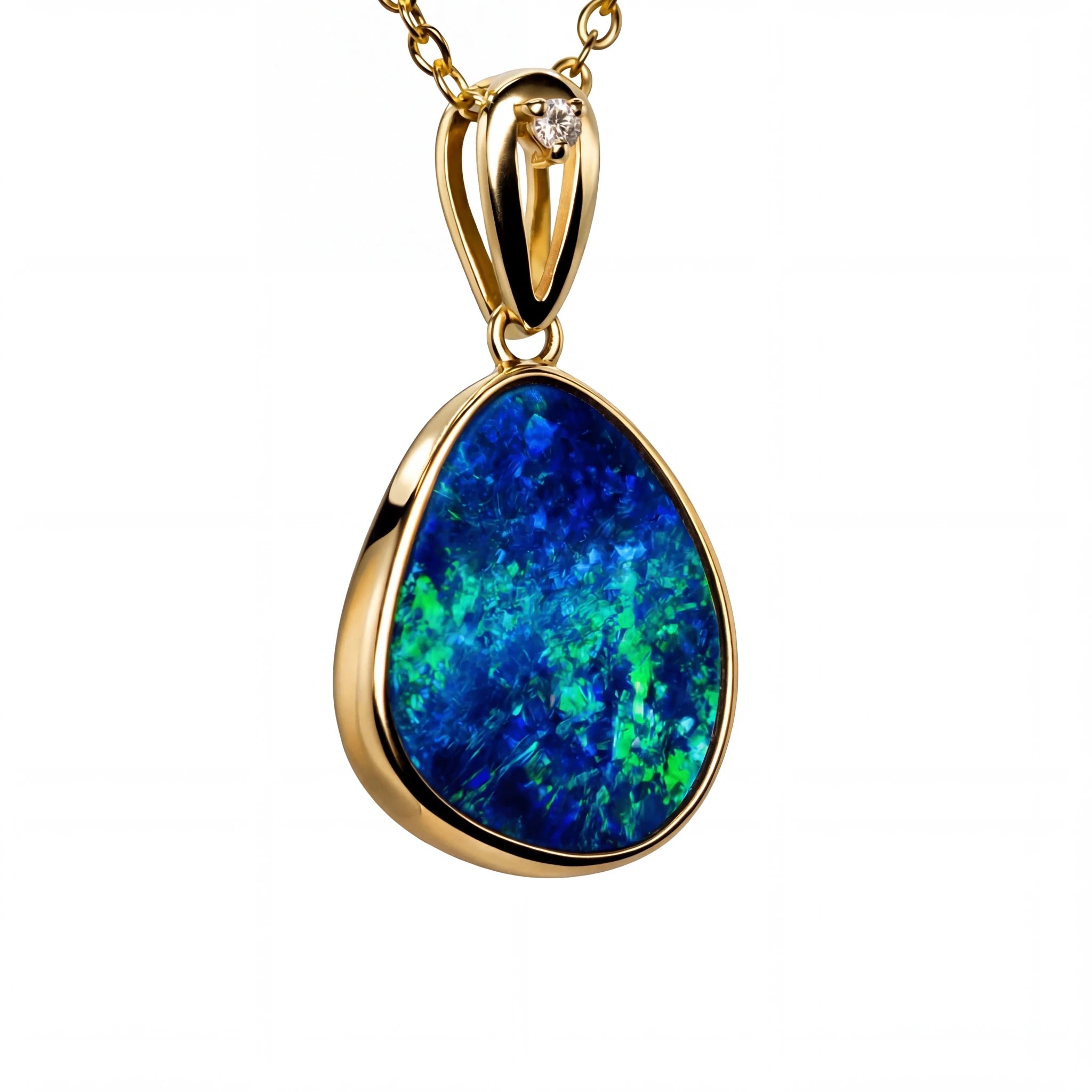 Doublet Opal Pendant in 14K Yellow Gold - Green-Blue - Australian Opal Cutters and Pearl Divers