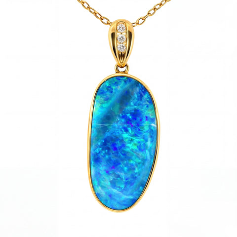 Doublet Opal Pendant in 14K Yellow Gold - Green-Blue - Australian Opal Cutters and Pearl Divers
