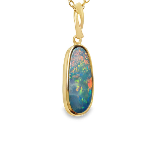 Doublet Opal Pendant in 14K Yellow Gold - Multicolour - Australian Opal Cutters and Pearl Divers