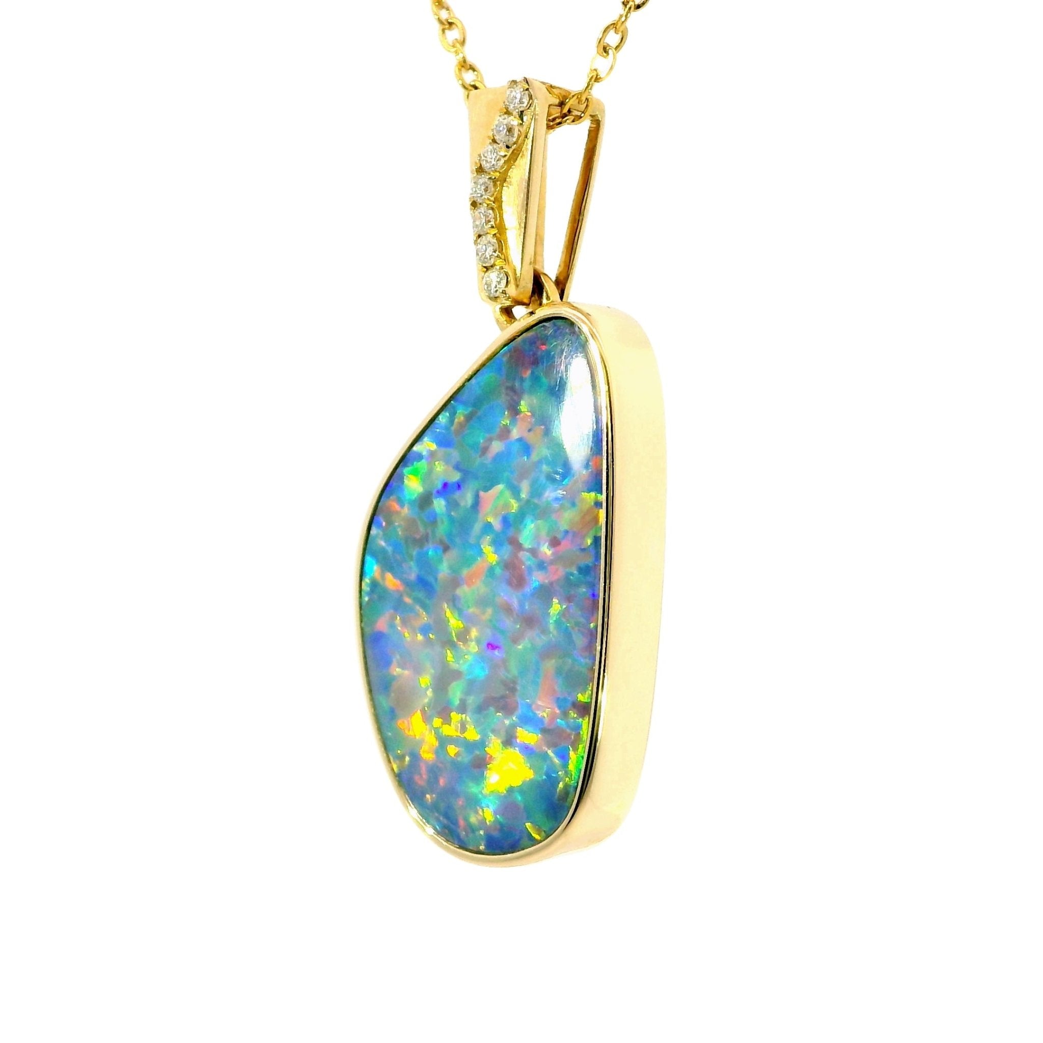Doublet Opal Pendant in 14K Yellow Gold - Multicolour - Australian Opal Cutters and Pearl Divers