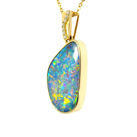 Doublet Opal Pendant in 14K Yellow Gold - Multicolour - Australian Opal Cutters and Pearl Divers