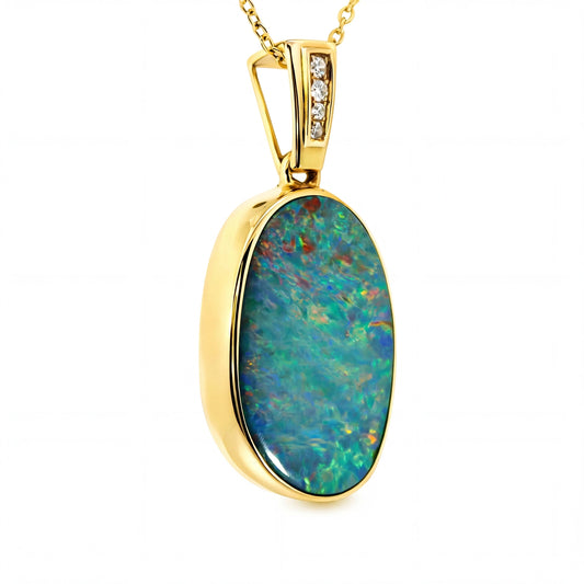 Doublet Opal Pendant in 14K Yellow Gold - Multicolour - Australian Opal Cutters and Pearl Divers