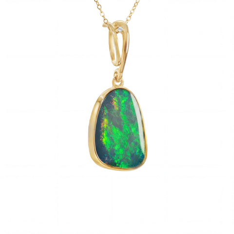 Doublet Opal Pendant in 14K Yellow Gold - Multicolour - Australian Opal Cutters and Pearl Divers