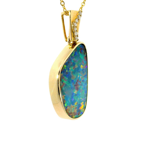 Doublet Opal Pendant in 14K Yellow Gold - Multicolour - Australian Opal Cutters and Pearl Divers