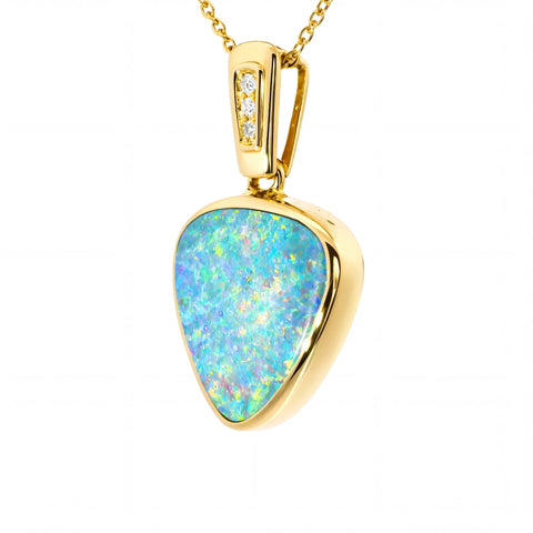Doublet Opal Pendant in 14K Yellow Gold - Multicolour - Australian Opal Cutters and Pearl Divers