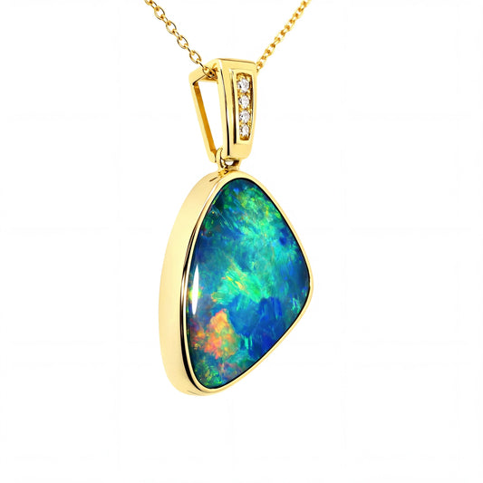 Doublet Opal Pendant in 14K Yellow Gold - Multicolour - Australian Opal Cutters and Pearl Divers