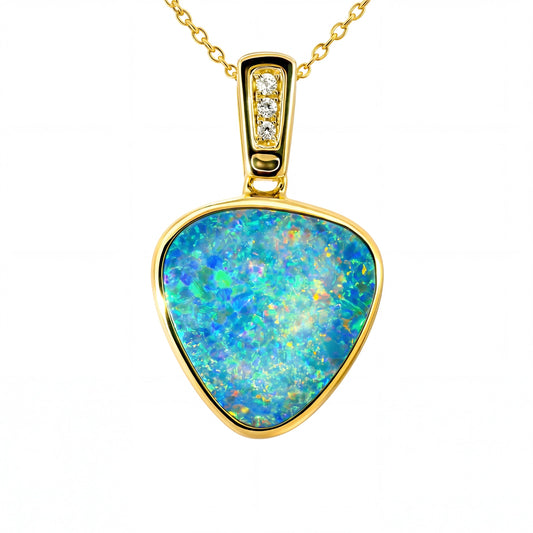 Doublet Opal Pendant in 14K Yellow Gold - Multicolour - Australian Opal Cutters and Pearl Divers