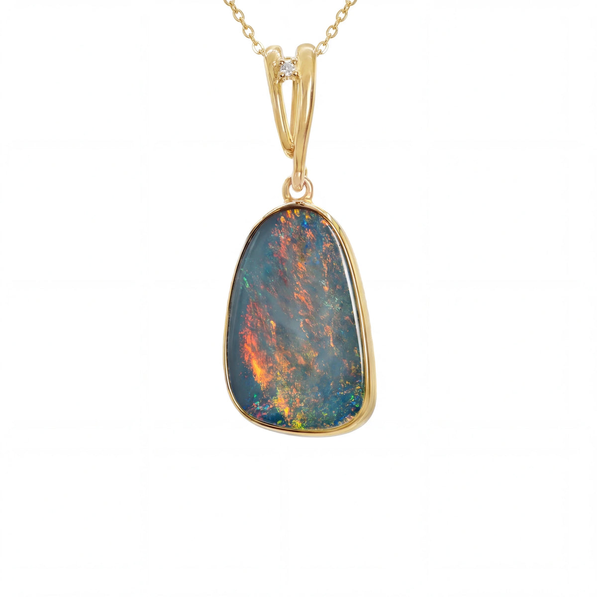 Doublet Opal Pendant in 14K Yellow Gold - Multicolour - Australian Opal Cutters and Pearl Divers