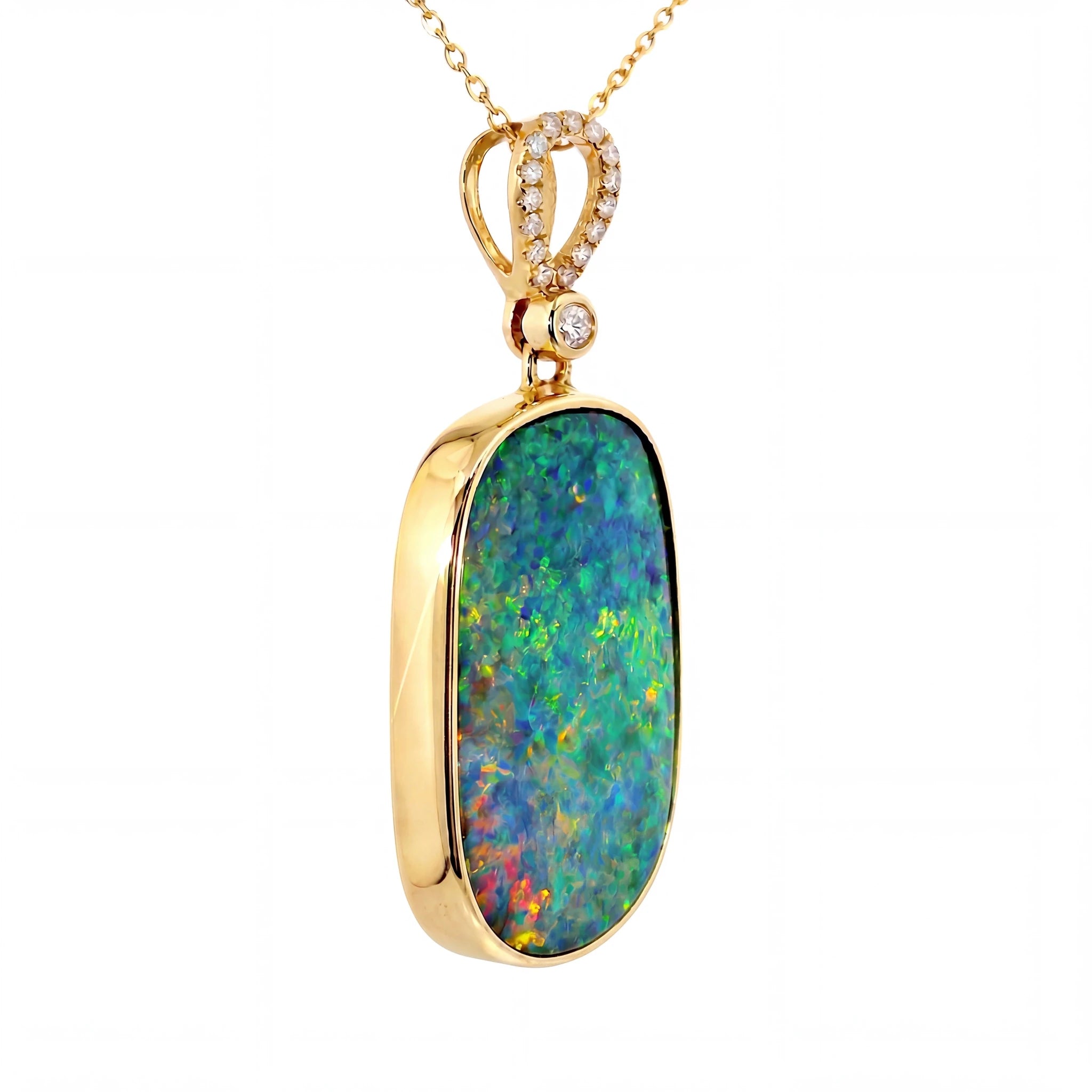 Doublet Opal Pendant in 14K Yellow Gold - Multicolour - Australian Opal Cutters and Pearl Divers