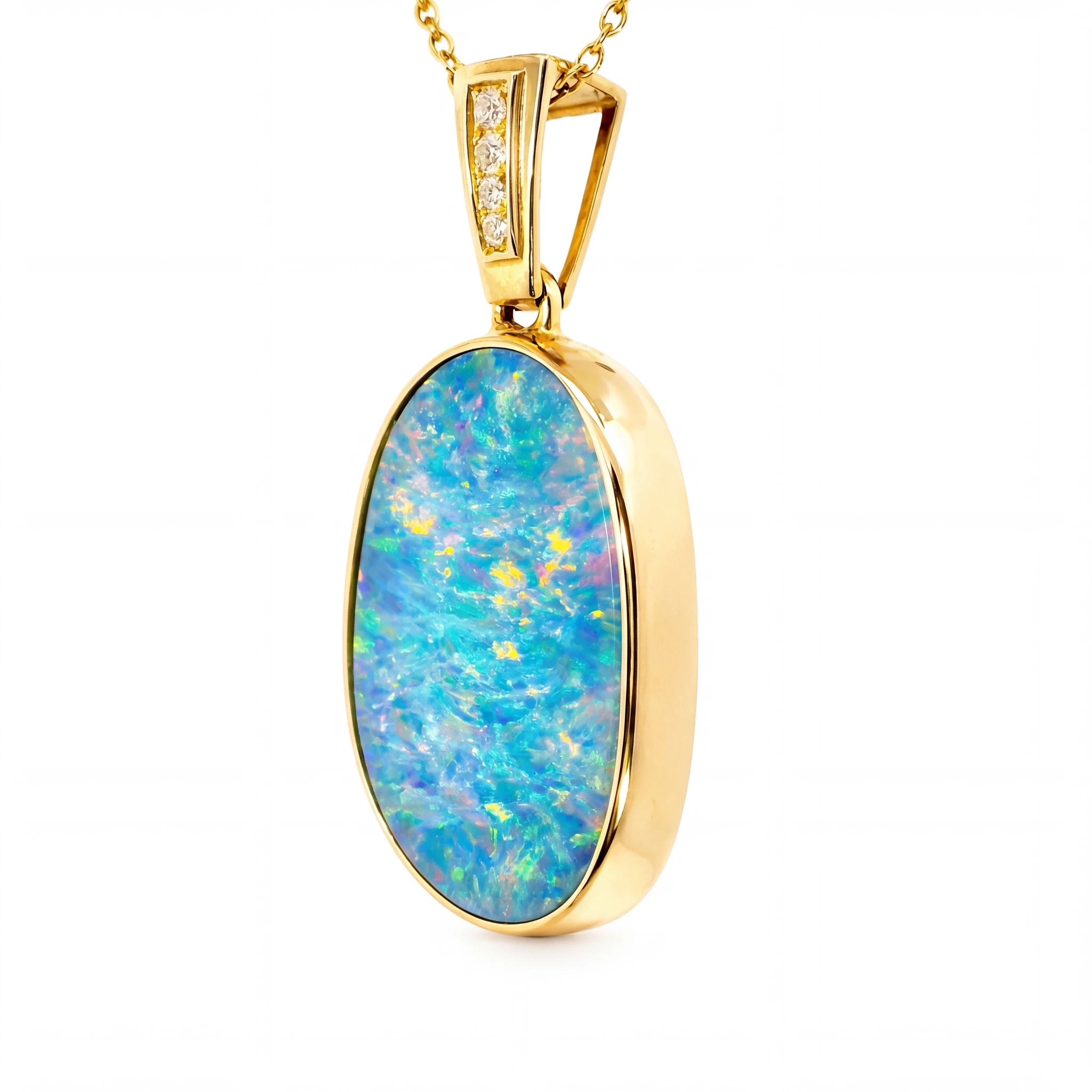 Doublet Opal Pendant in 14K Yellow Gold - Multicolour - Australian Opal Cutters and Pearl Divers