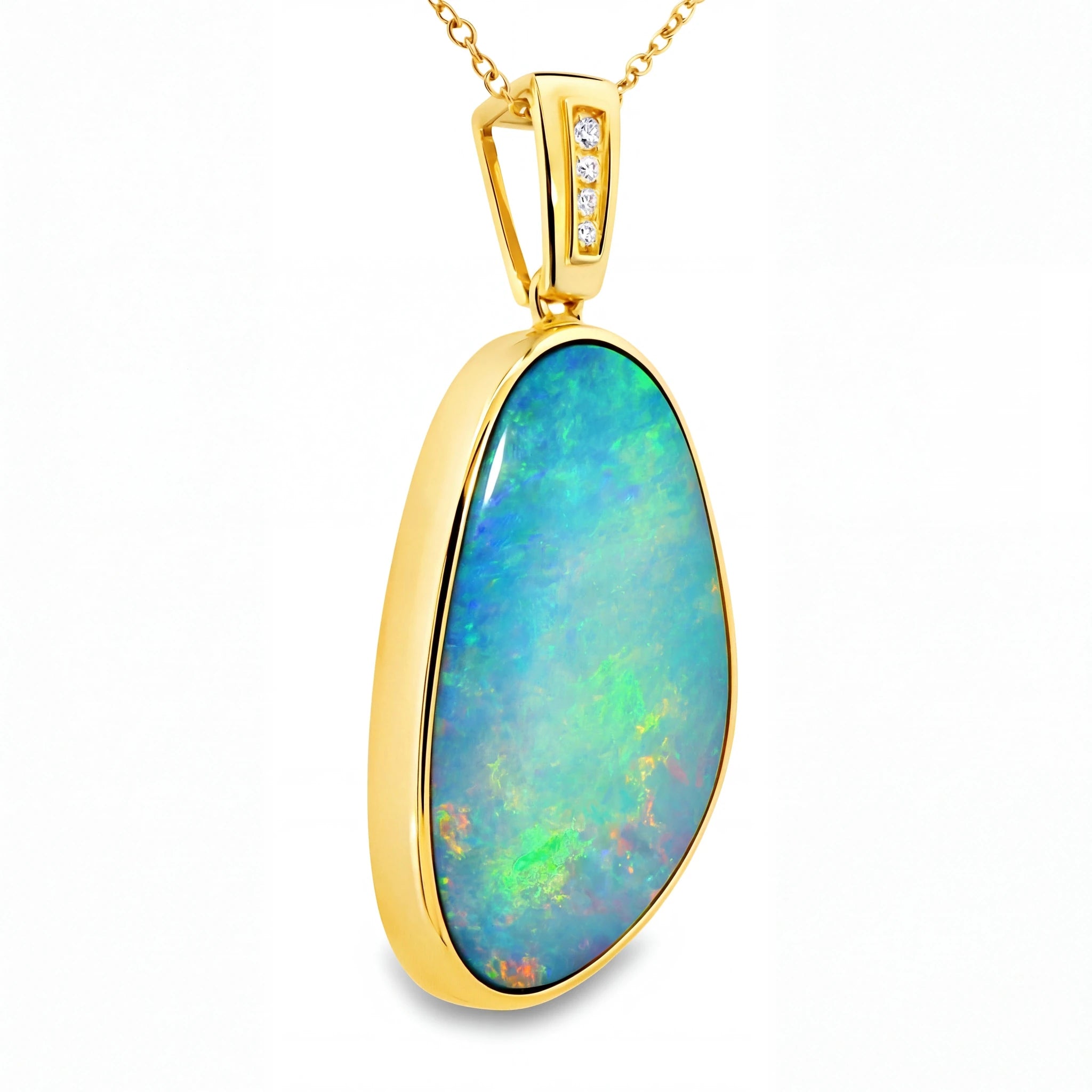 Doublet Opal Pendant in 14K Yellow Gold - Multicolour - Australian Opal Cutters and Pearl Divers