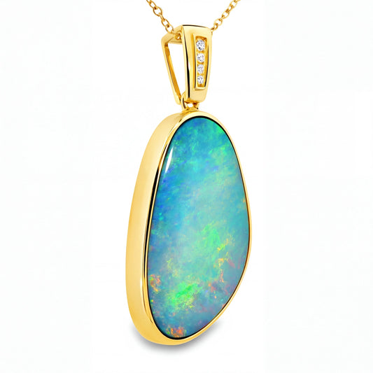 Doublet Opal Pendant in 14K Yellow Gold - Multicolour - Australian Opal Cutters and Pearl Divers