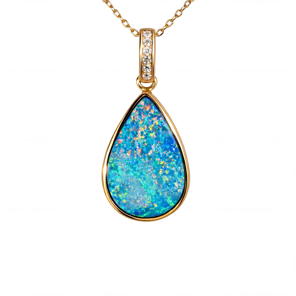 Doublet Opal Pendant in 14K Yellow Gold - Multicolour - Australian Opal Cutters and Pearl Divers
