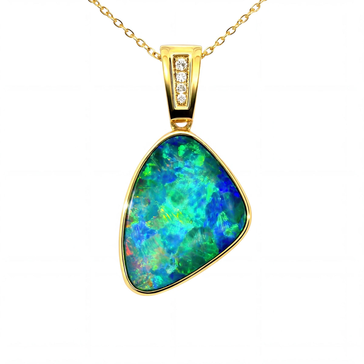 Doublet Opal Pendant in 14K Yellow Gold - Multicolour - Australian Opal Cutters and Pearl Divers