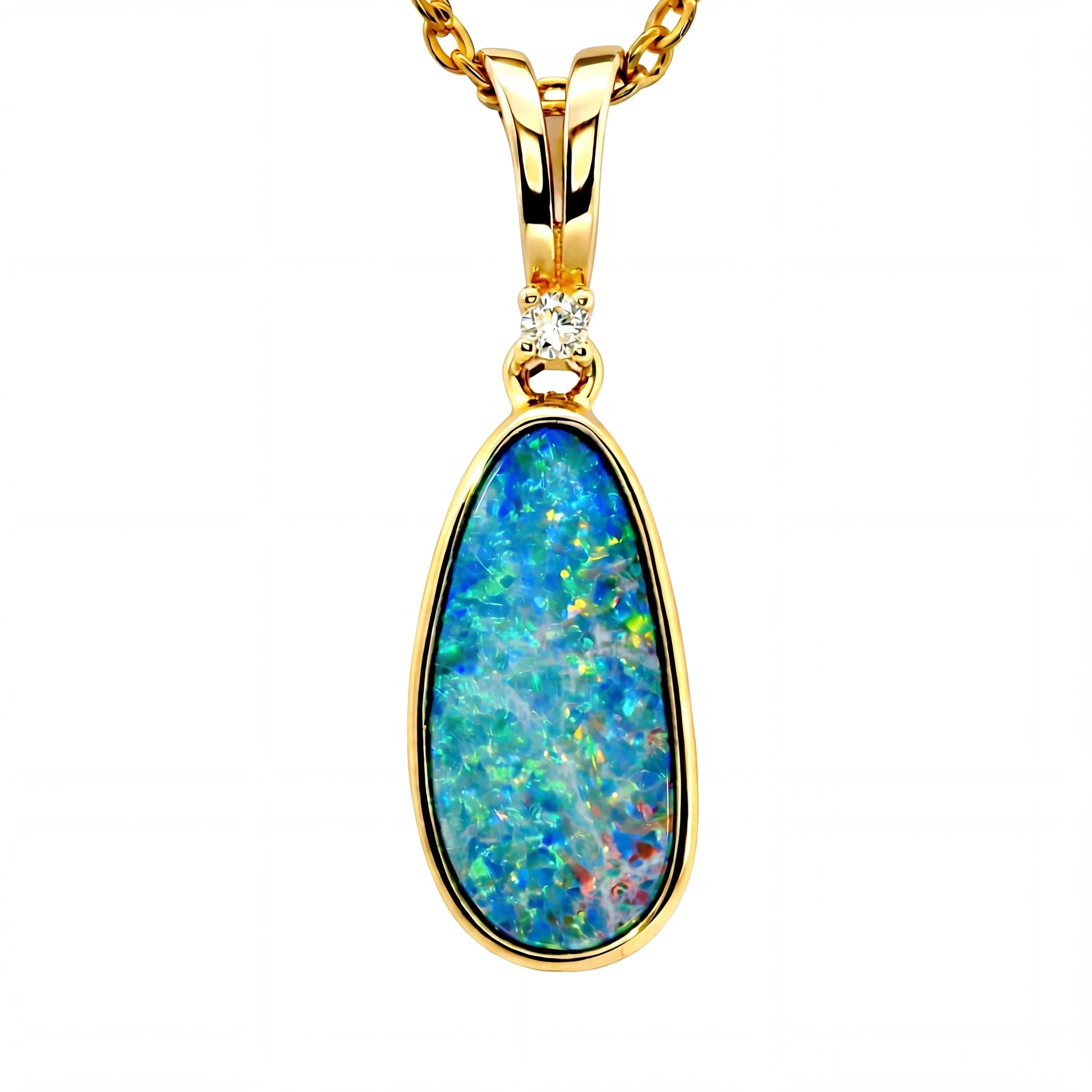 Doublet Opal Pendant in 14K Yellow Gold - Multicolour - Australian Opal Cutters and Pearl Divers