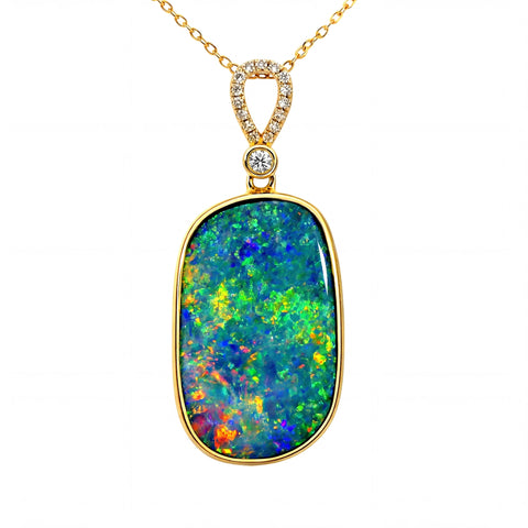 Doublet Opal Pendant in 14K Yellow Gold - Multicolour - Australian Opal Cutters and Pearl Divers