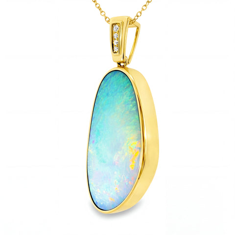 Doublet Opal Pendant in 14K Yellow Gold - Multicolour - Australian Opal Cutters and Pearl Divers