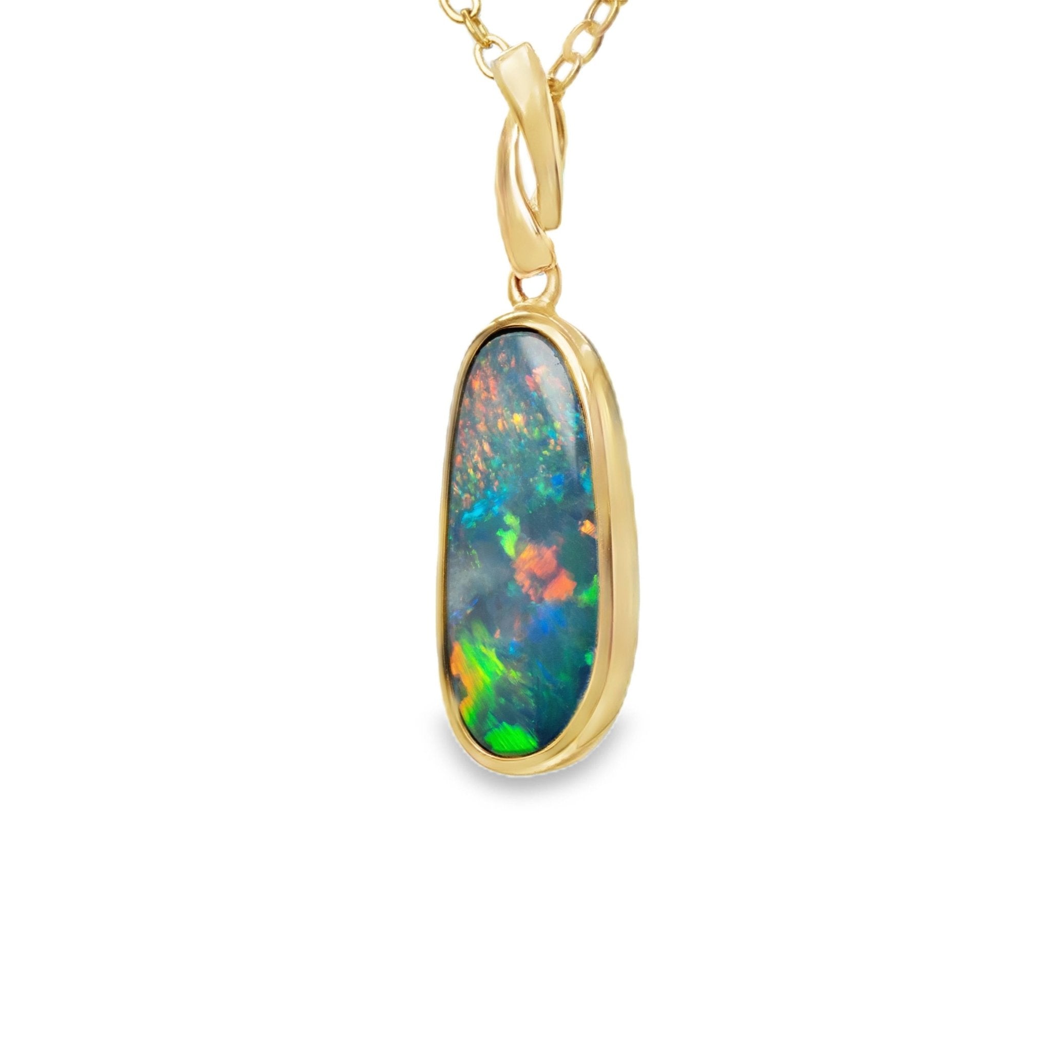 Doublet Opal Pendant in 14K Yellow Gold - Multicolour - Australian Opal Cutters and Pearl Divers