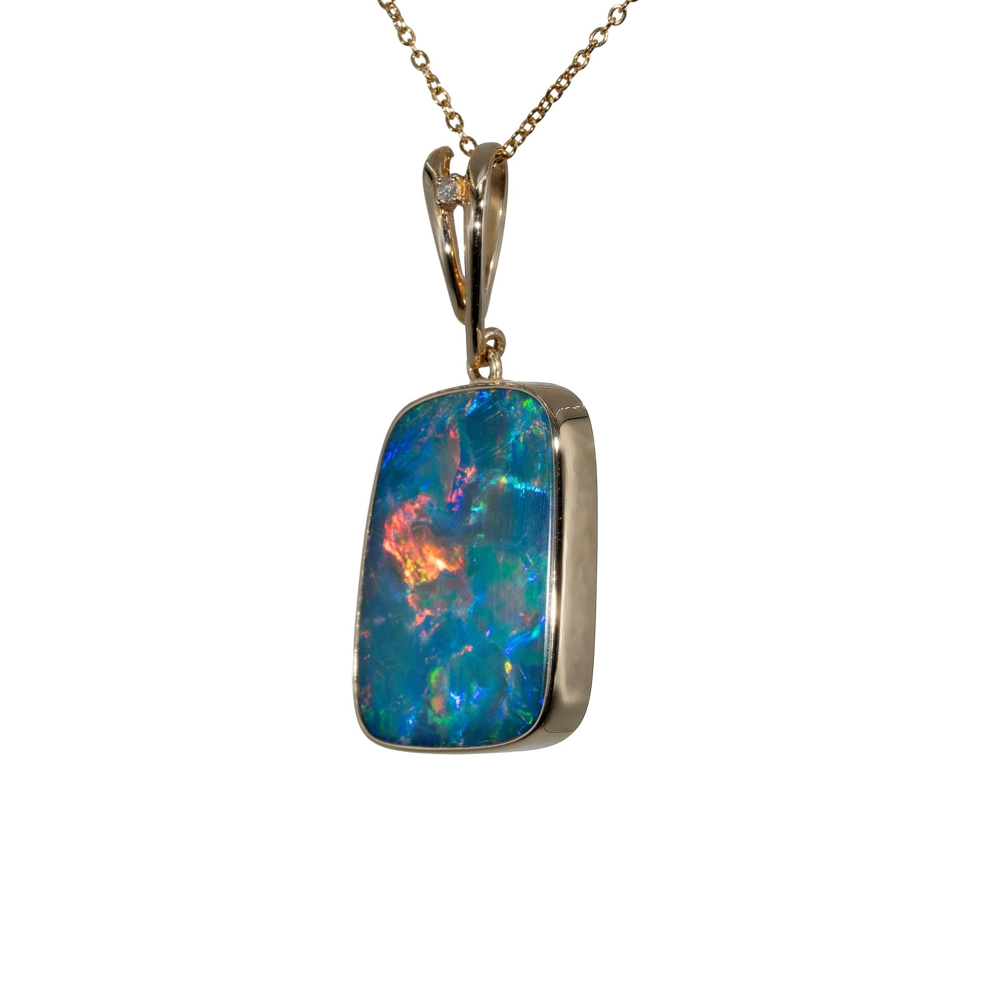 Doublet Opal Pendant in 14K Yellow Gold - Multicolour - Australian Opal Cutters and Pearl Divers