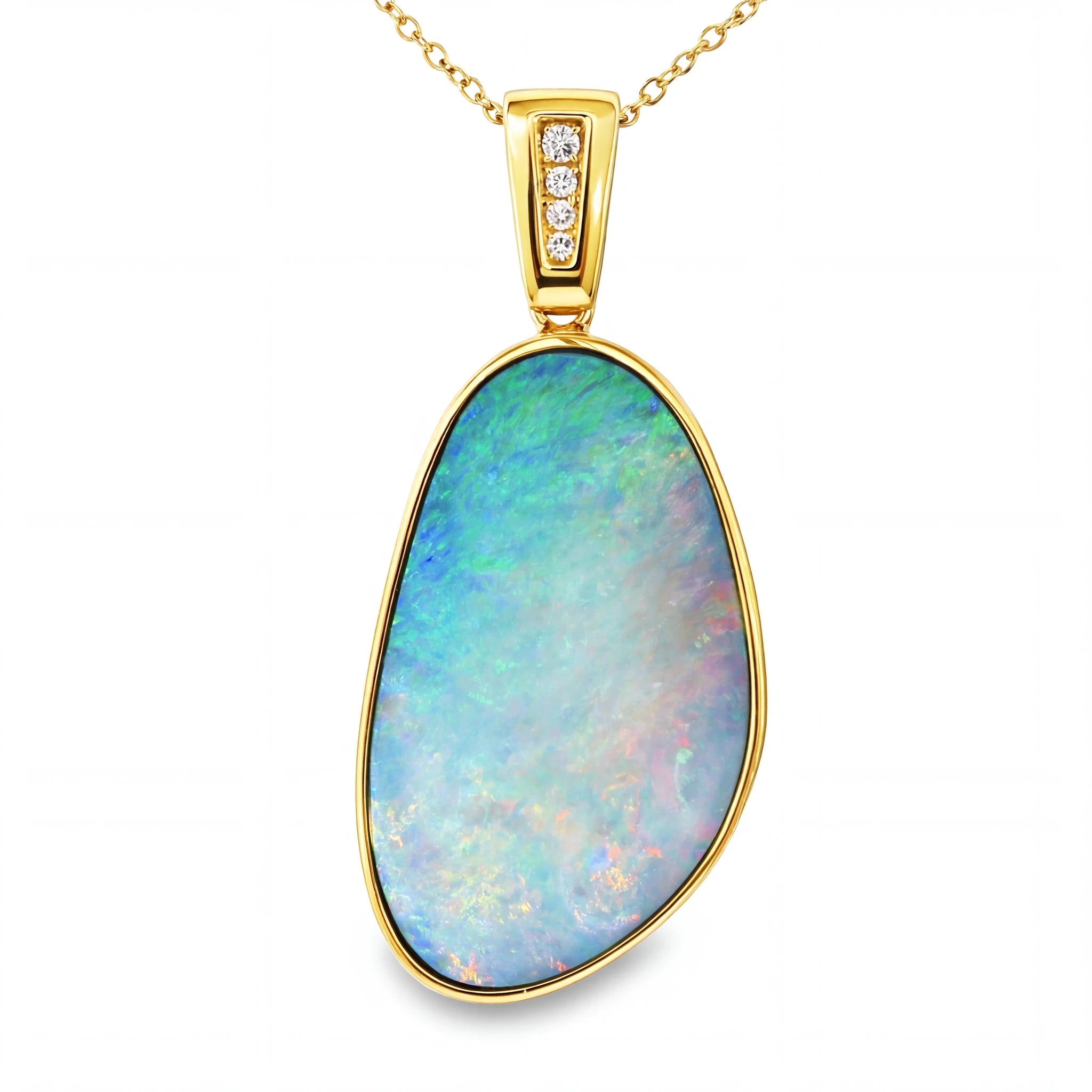Doublet Opal Pendant in 14K Yellow Gold - Multicolour - Australian Opal Cutters and Pearl Divers