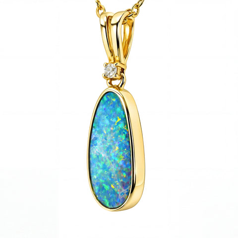Doublet Opal Pendant in 14K Yellow Gold - Multicolour - Australian Opal Cutters and Pearl Divers