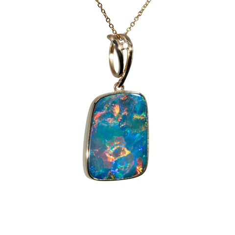 Doublet Opal Pendant in 14K Yellow Gold - Multicolour - Australian Opal Cutters and Pearl Divers