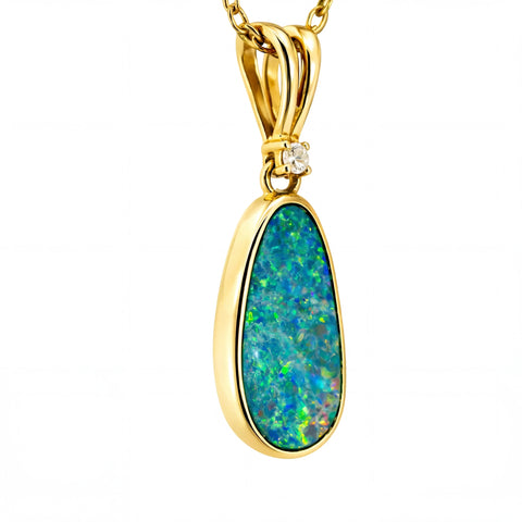 Doublet Opal Pendant in 14K Yellow Gold - Multicolour - Australian Opal Cutters and Pearl Divers