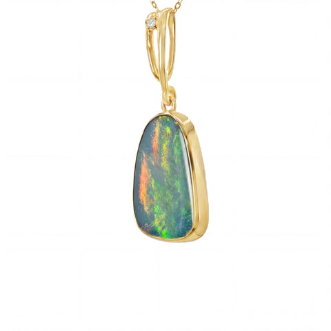 Doublet Opal Pendant in 14K Yellow Gold - Multicolour - Australian Opal Cutters and Pearl Divers