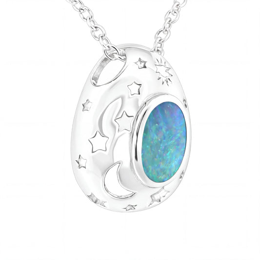 Doublet Opal Pendant in 925 Sterling Silver - Green-Blue - Australian Opal Cutters and Pearl Divers