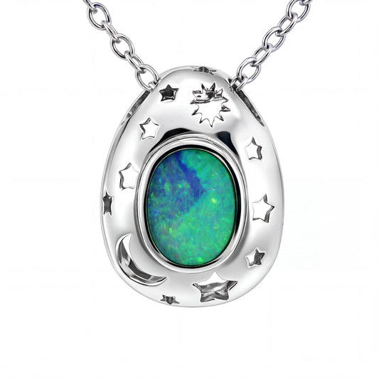 Doublet Opal Pendant in 925 Sterling Silver - Green-Blue - Australian Opal Cutters and Pearl Divers