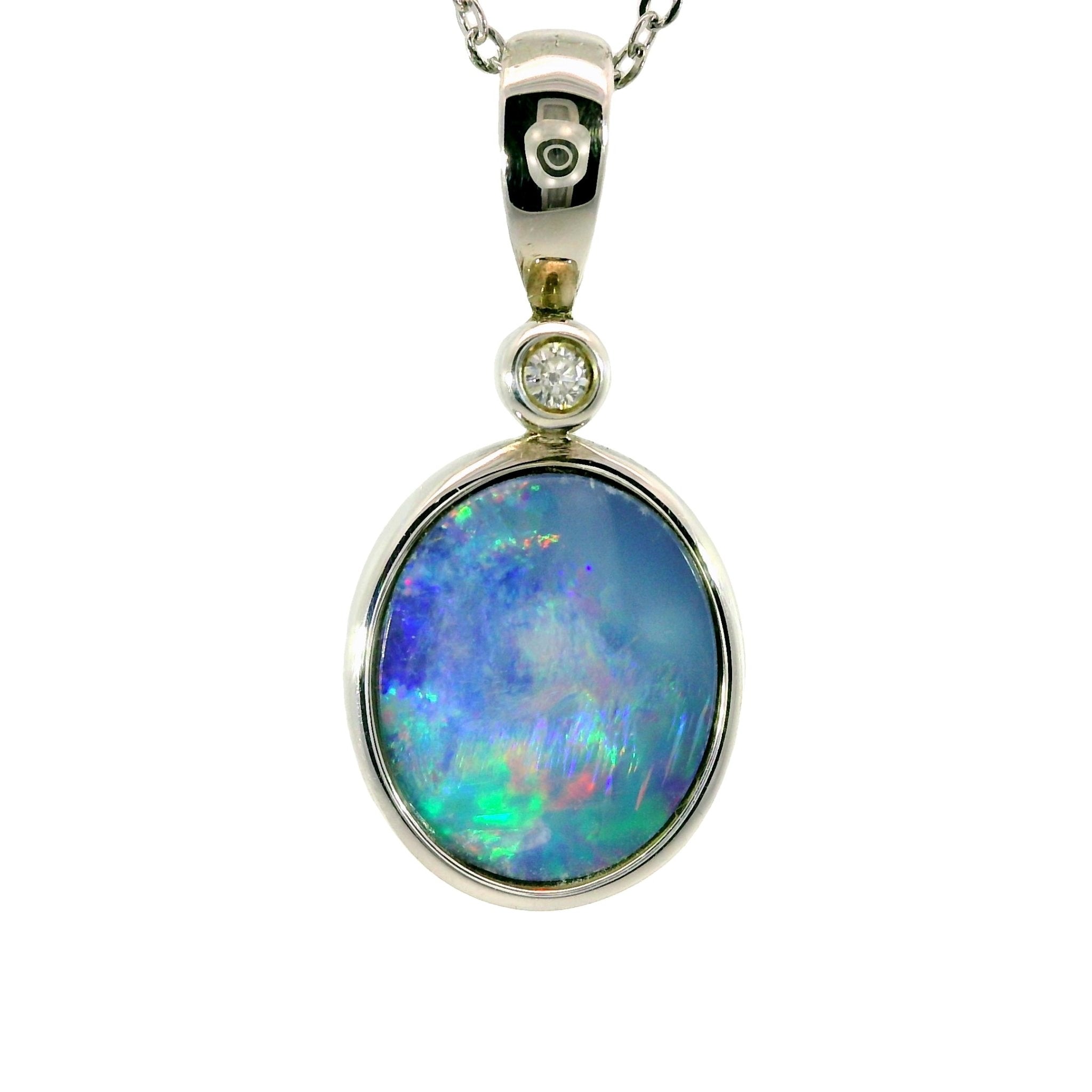Doublet Opal Pendant in 925 Sterling Silver - Green-Blue - Australian Opal Cutters and Pearl Divers