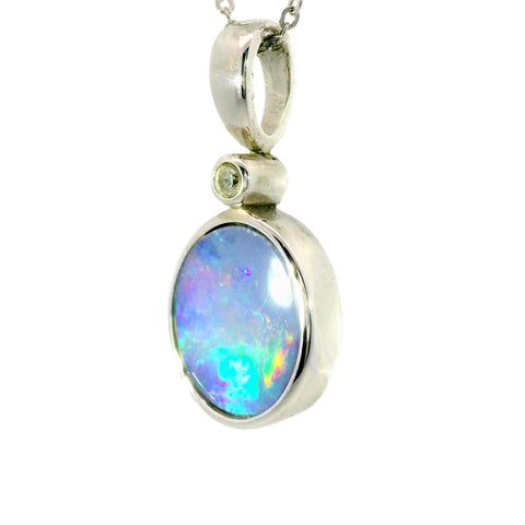 Doublet Opal Pendant in 925 Sterling Silver - Green-Blue - Australian Opal Cutters and Pearl Divers