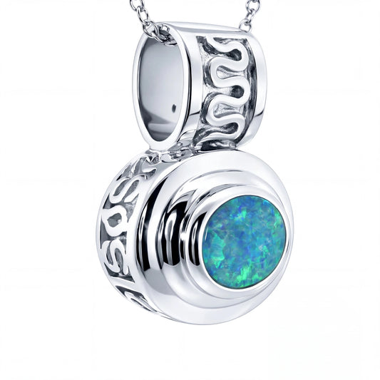 Doublet Opal Pendant in 925 Sterling Silver - Green-Blue - Australian Opal Cutters and Pearl Divers