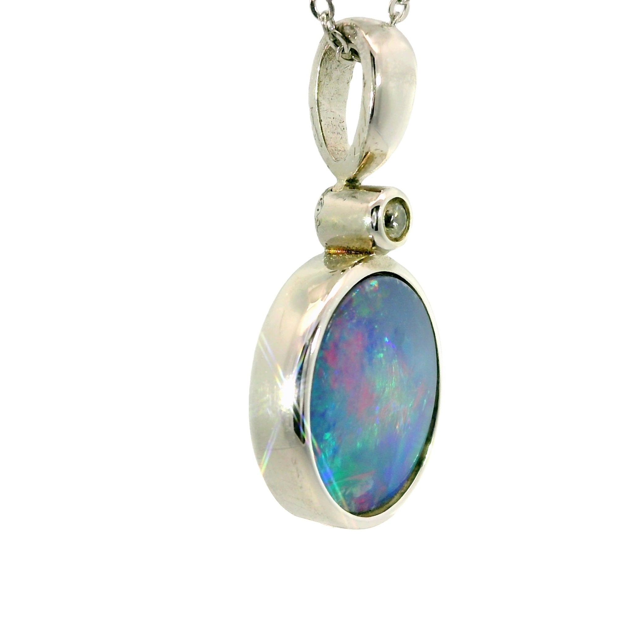 Doublet Opal Pendant in 925 Sterling Silver - Green-Blue - Australian Opal Cutters and Pearl Divers