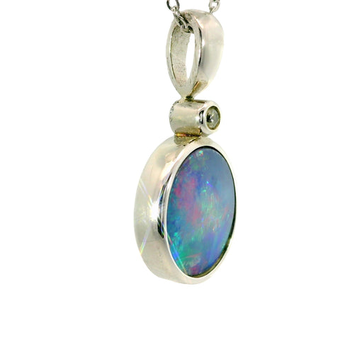 Doublet Opal Pendant in 925 Sterling Silver - Green-Blue - Australian Opal Cutters and Pearl Divers