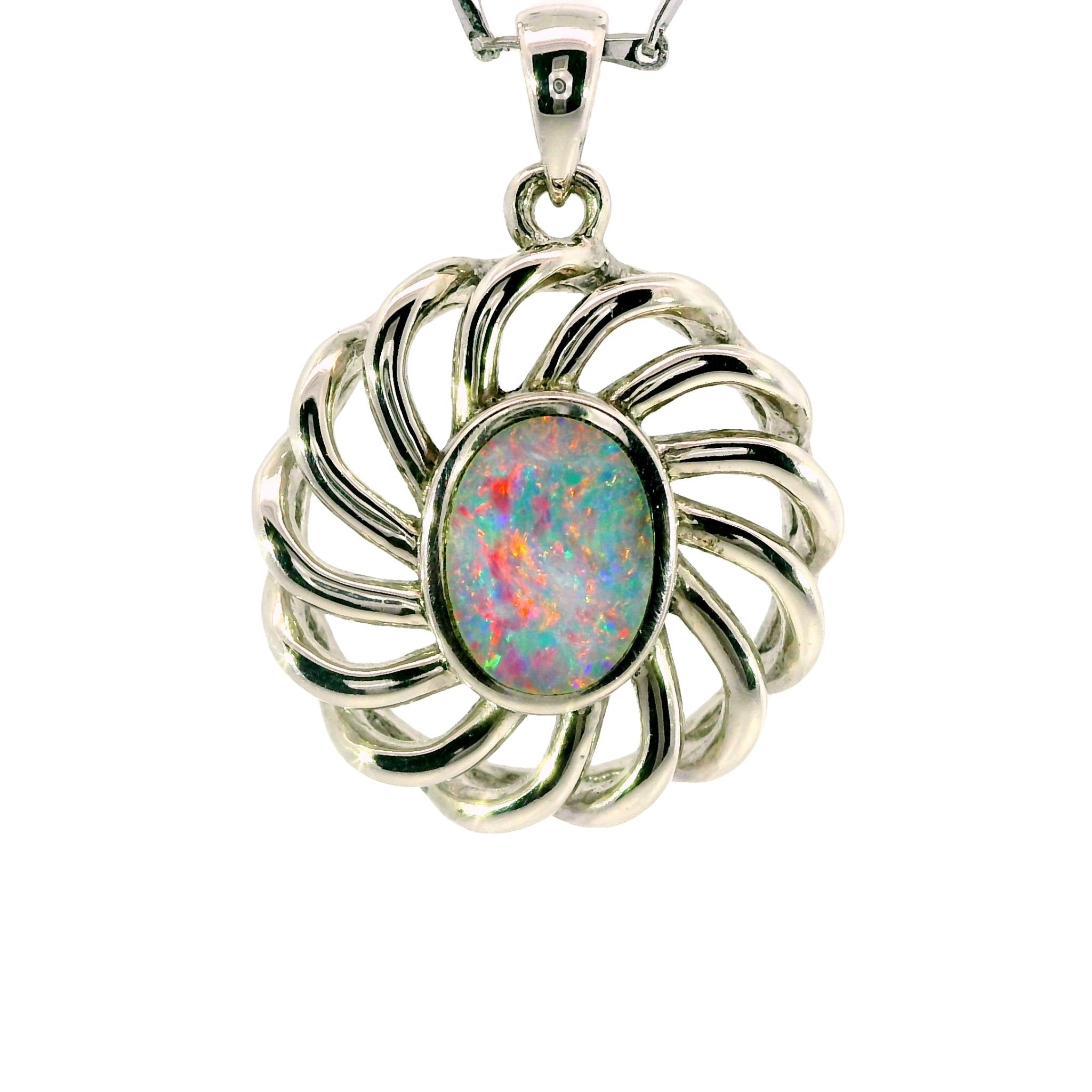 Doublet Opal Pendant in 925 Sterling Silver - Multicolour - Australian Opal Cutters and Pearl Divers