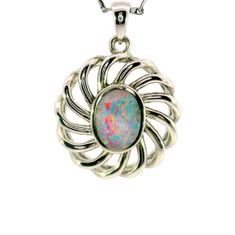 Doublet Opal Pendant in 925 Sterling Silver - Multicolour - Australian Opal Cutters and Pearl Divers