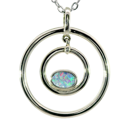 Doublet Opal Pendant in 925 Sterling Silver - Multicolour - Australian Opal Cutters and Pearl Divers