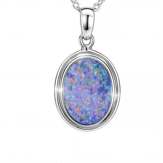 Doublet Opal Pendant in 925 Sterling Silver - Multicolour - Australian Opal Cutters and Pearl Divers