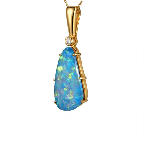Doublet Opal Pendant in 9K Yellow Gold - Multicolour - Australian Opal Cutters and Pearl Divers