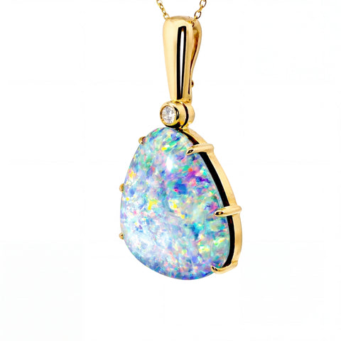 Doublet Opal Pendant in 9K Yellow Gold - Multicolour - Australian Opal Cutters and Pearl Divers
