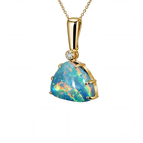 Doublet Opal Pendant in 9K Yellow Gold - Multicolour - Australian Opal Cutters and Pearl Divers