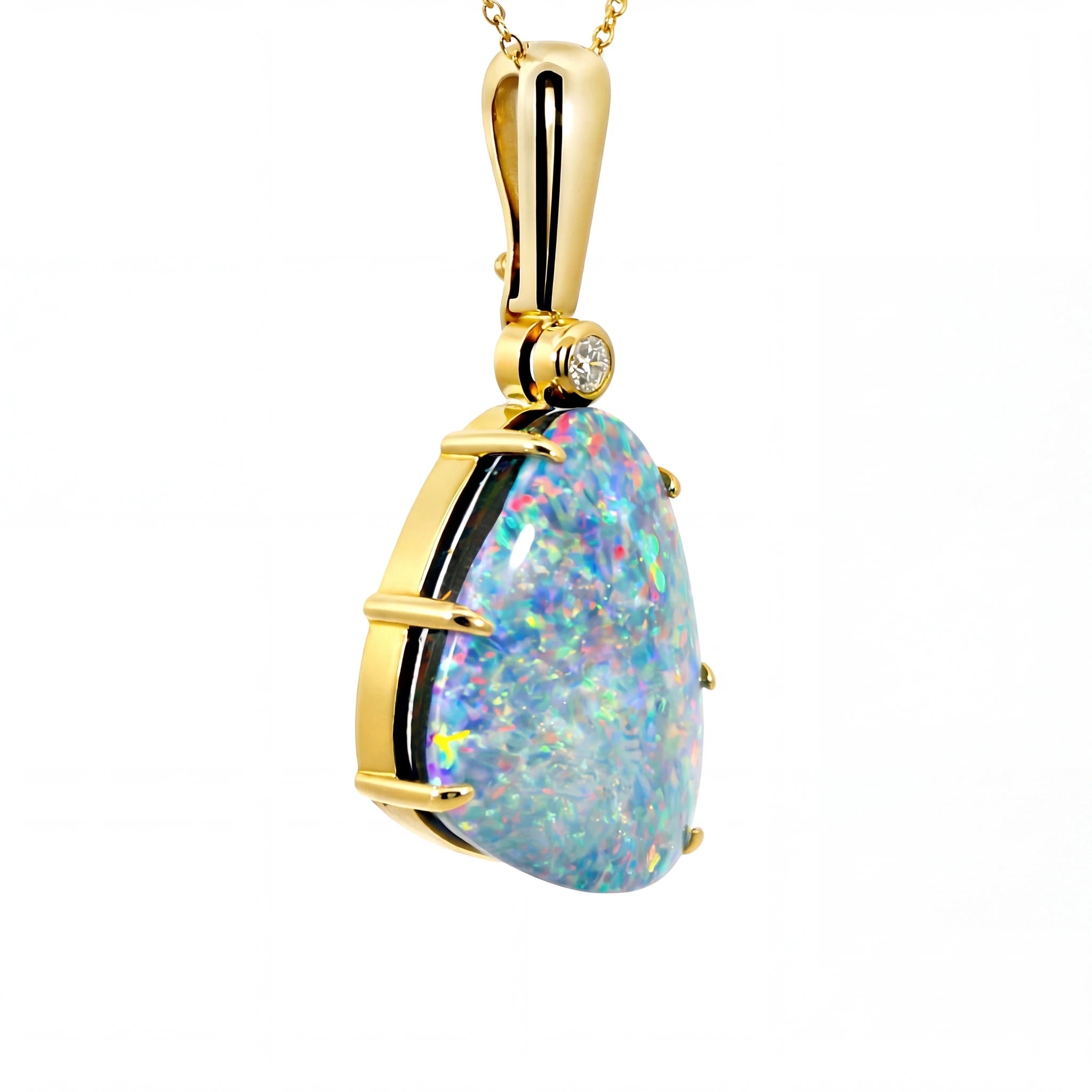 Doublet Opal Pendant in 9K Yellow Gold - Multicolour - Australian Opal Cutters and Pearl Divers