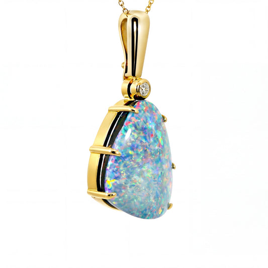 Doublet Opal Pendant in 9K Yellow Gold - Multicolour - Australian Opal Cutters and Pearl Divers