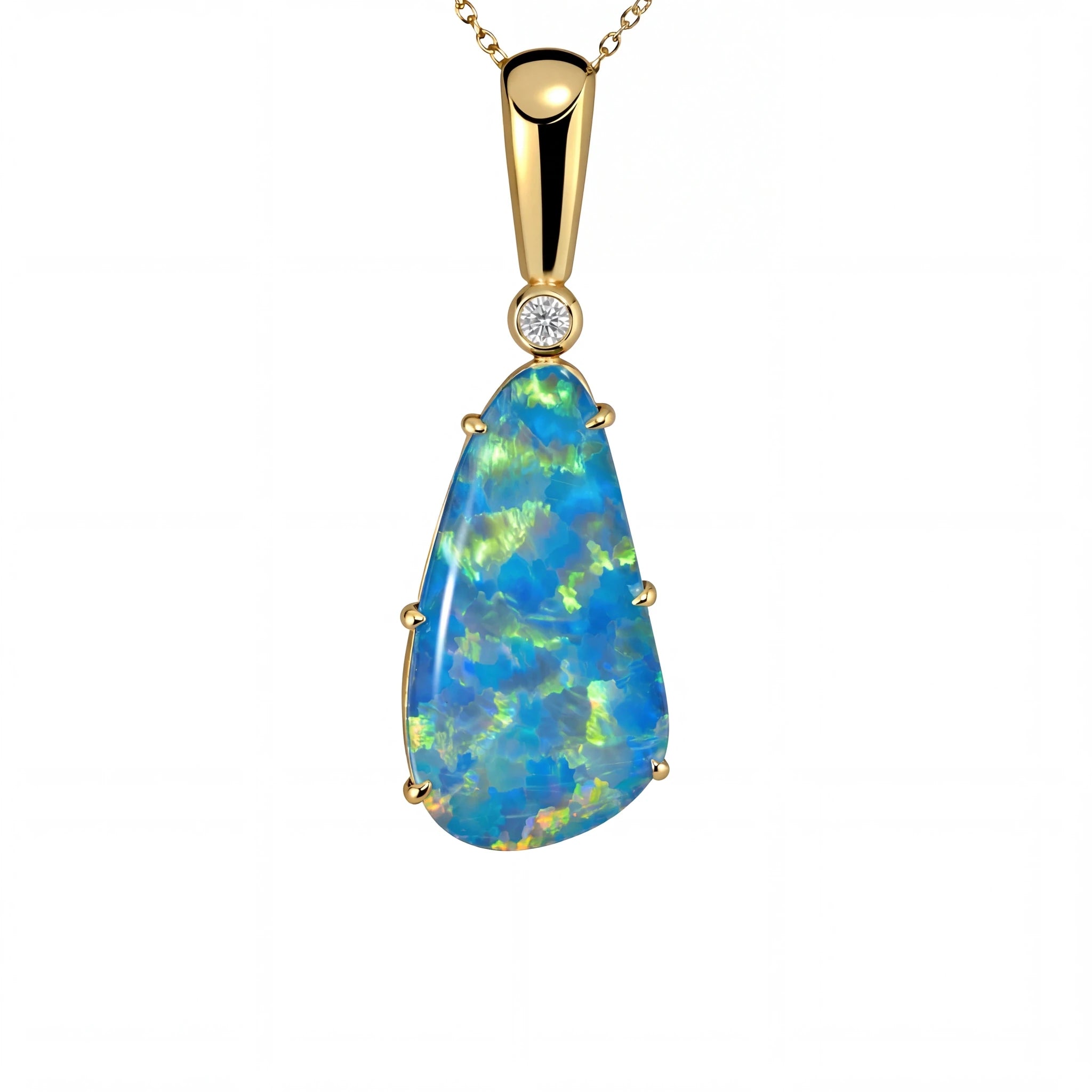 Doublet Opal Pendant in 9K Yellow Gold - Multicolour - Australian Opal Cutters and Pearl Divers