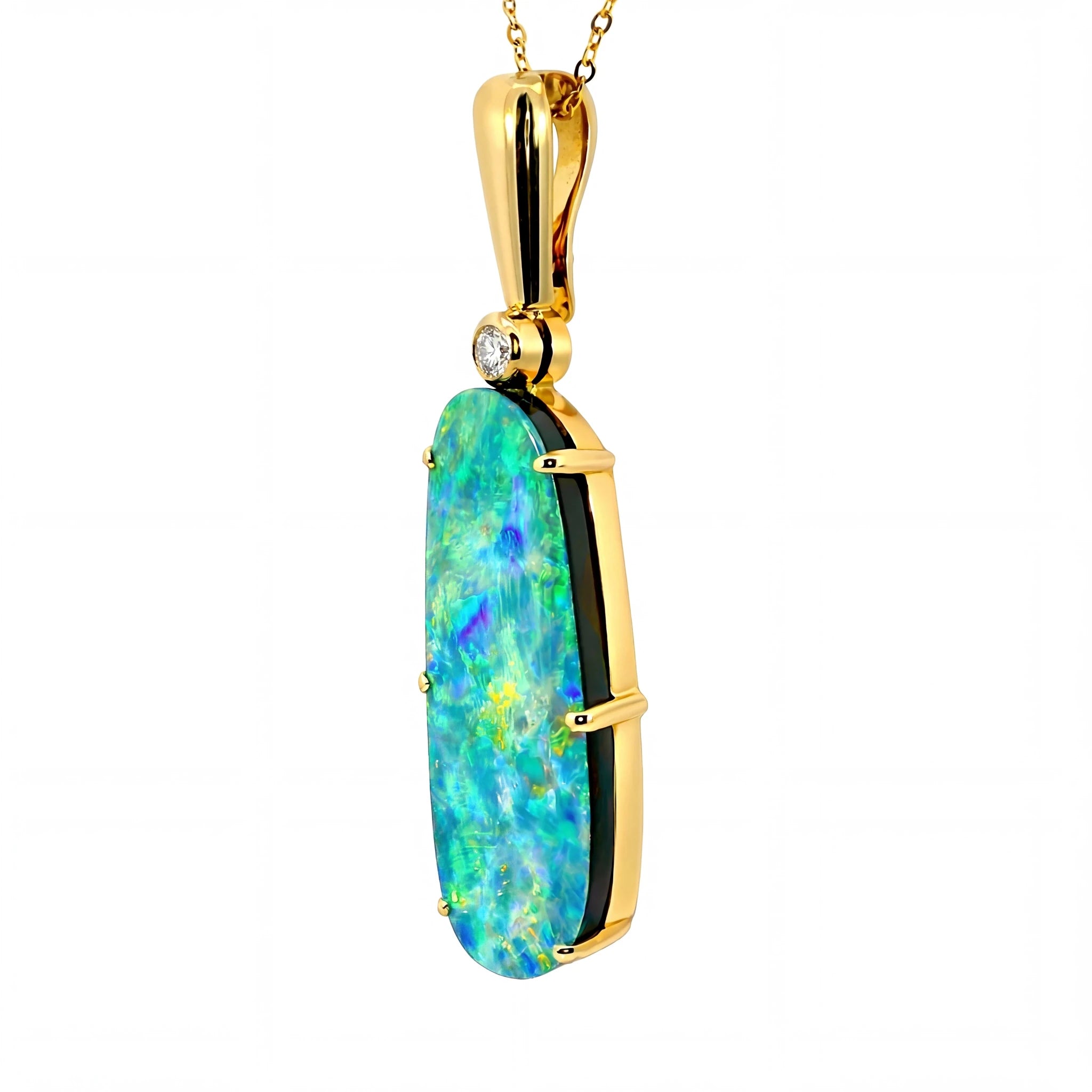 Doublet Opal Pendant in 9K Yellow Gold - Multicolour - Australian Opal Cutters and Pearl Divers