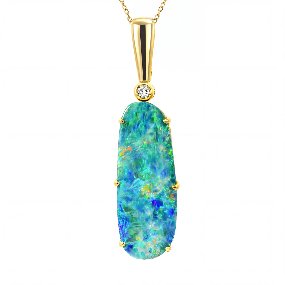 Doublet Opal Pendant in 9K Yellow Gold - Multicolour - Australian Opal Cutters and Pearl Divers
