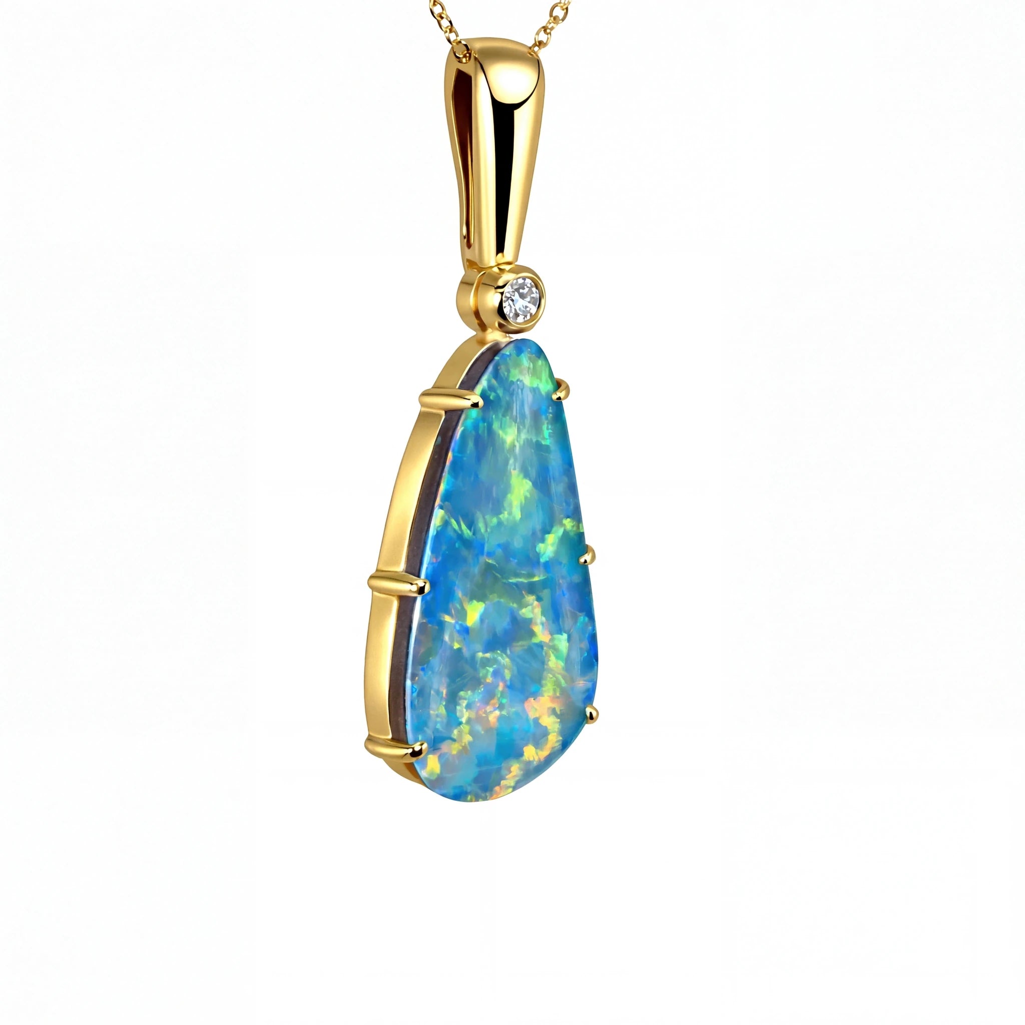 Doublet Opal Pendant in 9K Yellow Gold - Multicolour - Australian Opal Cutters and Pearl Divers