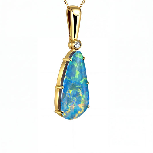 Doublet Opal Pendant in 9K Yellow Gold - Multicolour - Australian Opal Cutters and Pearl Divers